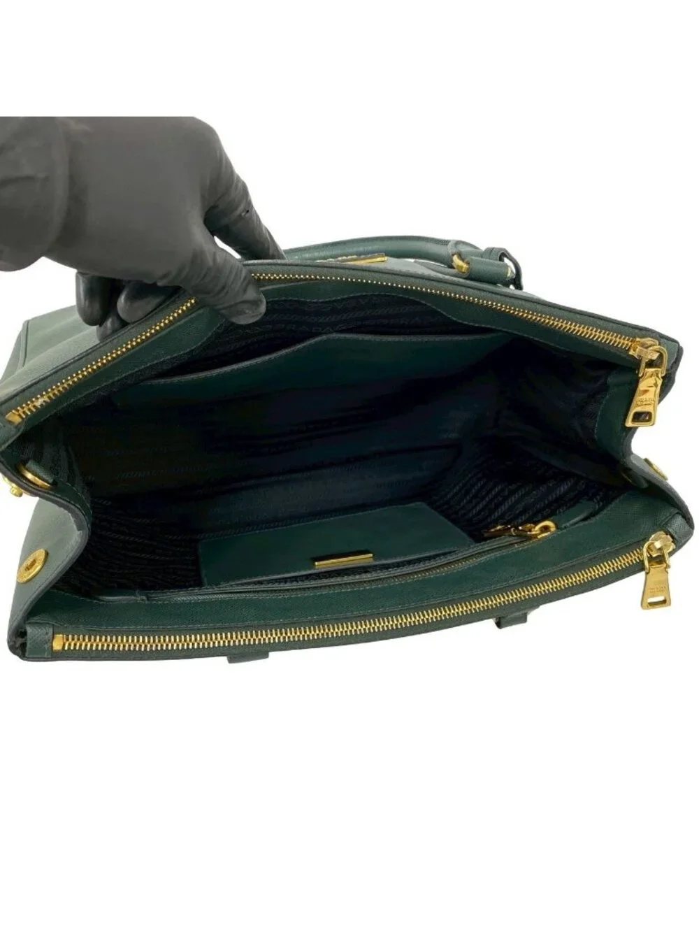 Prada Leather 2-Way Shoulder Bag Tote Green